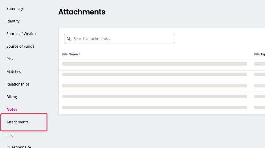 Attachments tab
