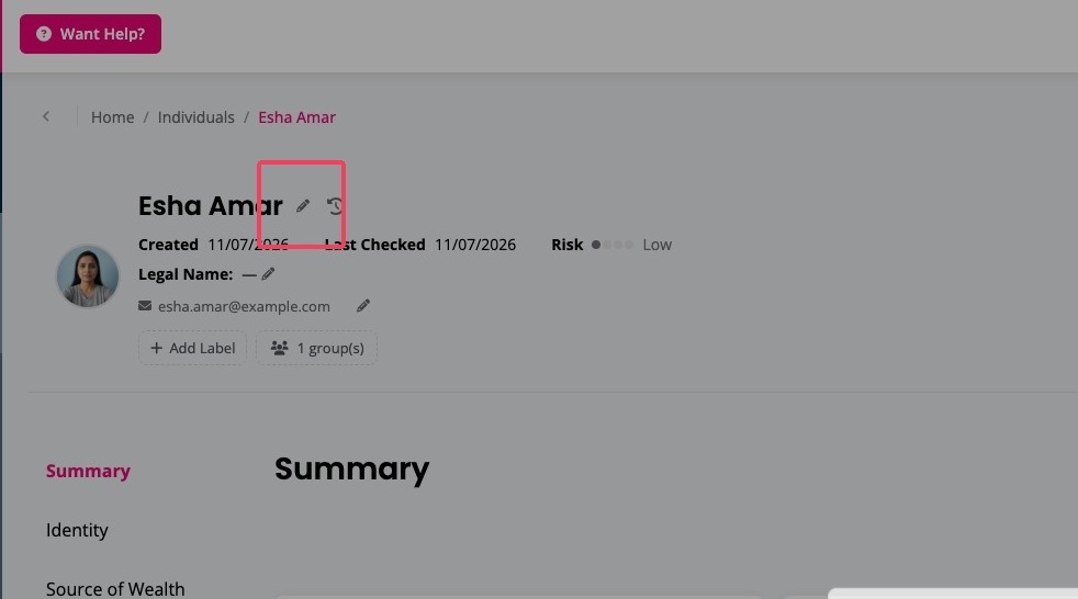 Edit pencil icons in the record header