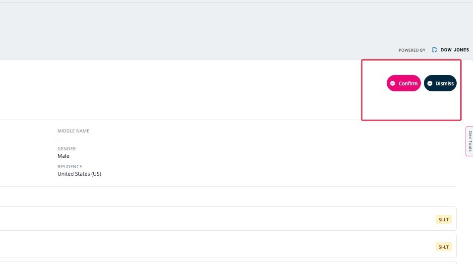 Confirm or Dismiss the match