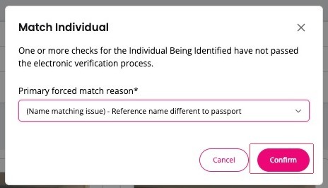 Confirming a forced match reason