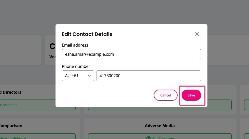 Edit contact details dialog