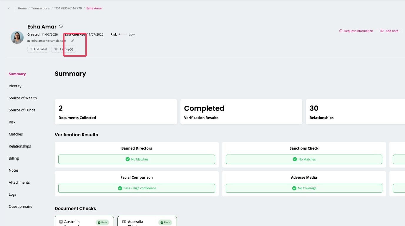 Editing contact details from a transaction view