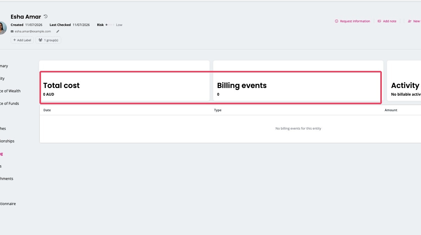 Billing tab