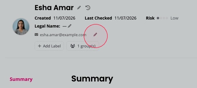 Pencil icon next to contact details