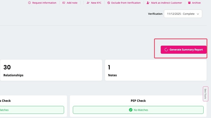 Generate Summary Report button