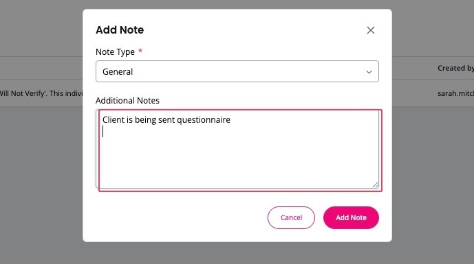Entering a note